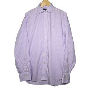 Polo Ralph Lauren Men's 15.5 39 Dress Shirt Lavender Stripe Spread Collar Cotton